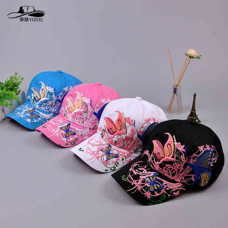 Hats Spring and Summer Men's Women's Baseball Korean Version Tide Outdoor Butterfly Embroidered Duck Tongue Sunscreen Sun