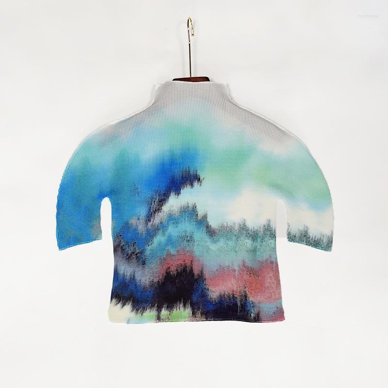 

Women's T-Shirt Miyake Pleated Top Women's Mid-sleeve Half Turtleneck Temperament Summer Thin T-shirtWomen's, Picture color