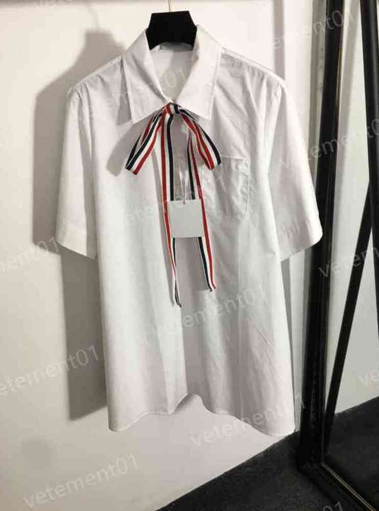 

Designer Womens Dresses T..B Bow Tie Neck Short Sleeve Cotton Shirt Dress Women Luxury Summer Party Dresses Cool And Breathable White Tops 0912