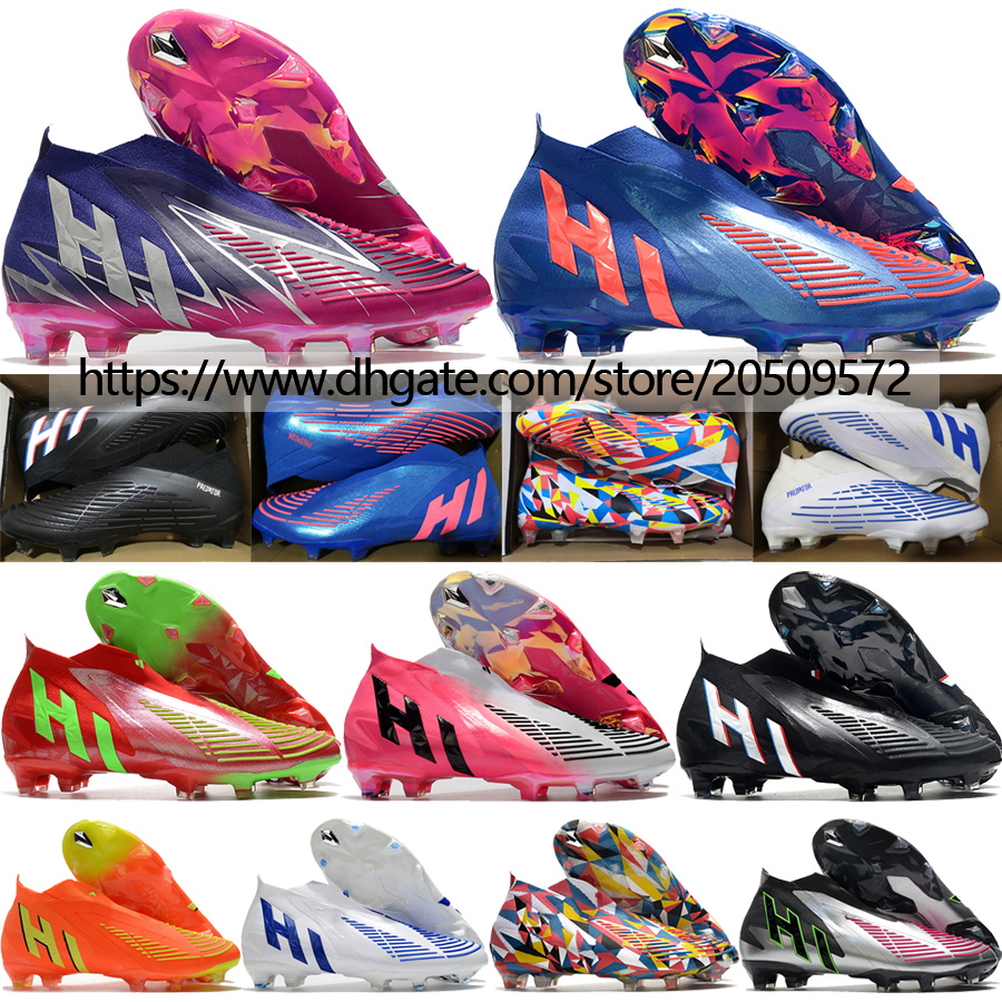 

(Free Shipping+Bag) Predator Edge Geometric FG Soccer Boots Mens Top Quality Laceless Ankle Football Cleats Orange White Multi Red Blue Black Soccer Shoes Size US6.5-11.5, Lace 4
