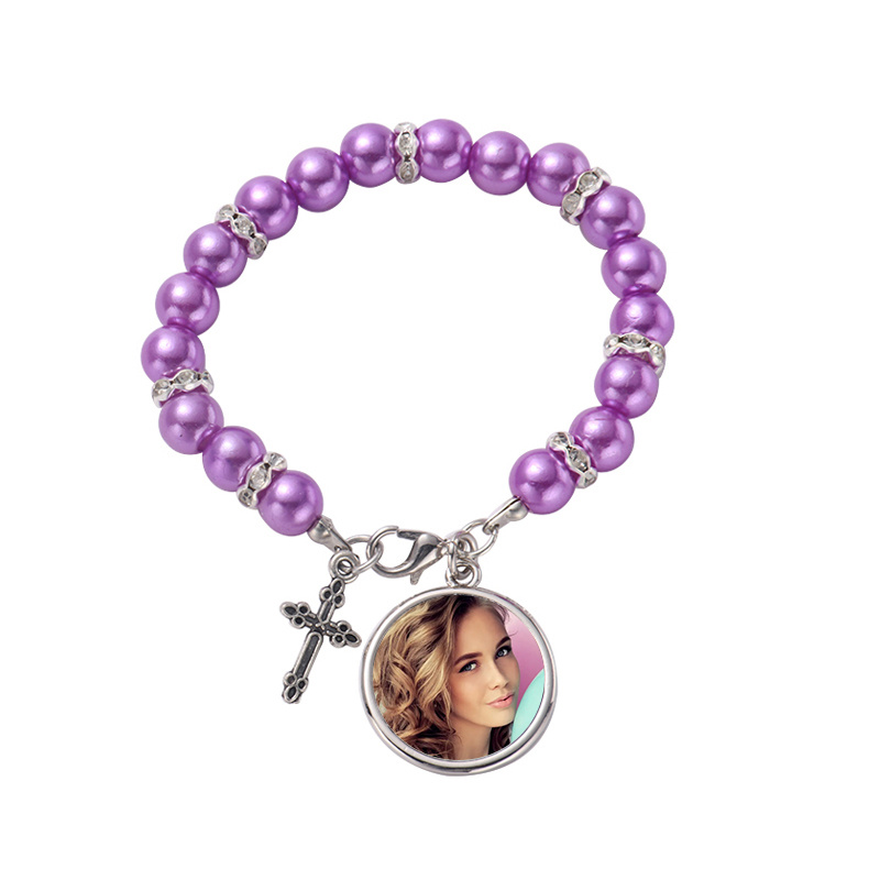 

Sublimation Rosary Bracelet Zinc Alloy Blanks Band Bracelet Party Favor Personalized Double Sided Heat Transfer DIY Gift