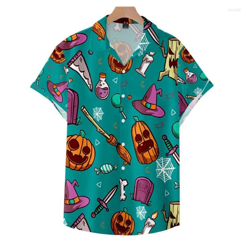 

Men's Casual Shirts Oversized Shirt Skull Vintage Print Men's Hawaiian Lapel Button Short Sleeve Top Summer Women's Breathable Fashi, Ofsf-17033