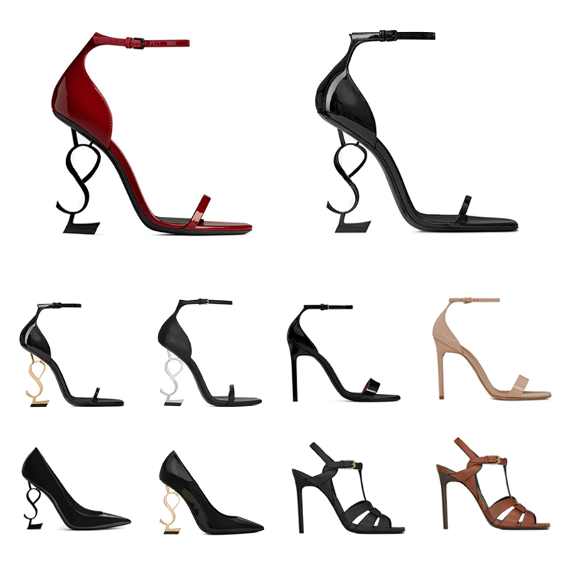 

women Dress Shoes high heels leather Gold Tone triple black luxury womens lady designer sandals Party Wedding Office pumps with box, #1