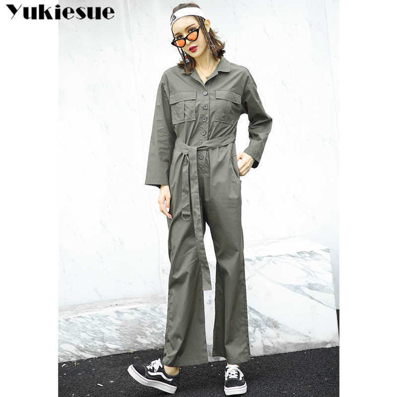 

Sexy Denim Jumpsuit Women Romper Long Sleeve Belt BlackWhite Winter Autumn Jeans Female Streetwear Overalls 210608, Army green