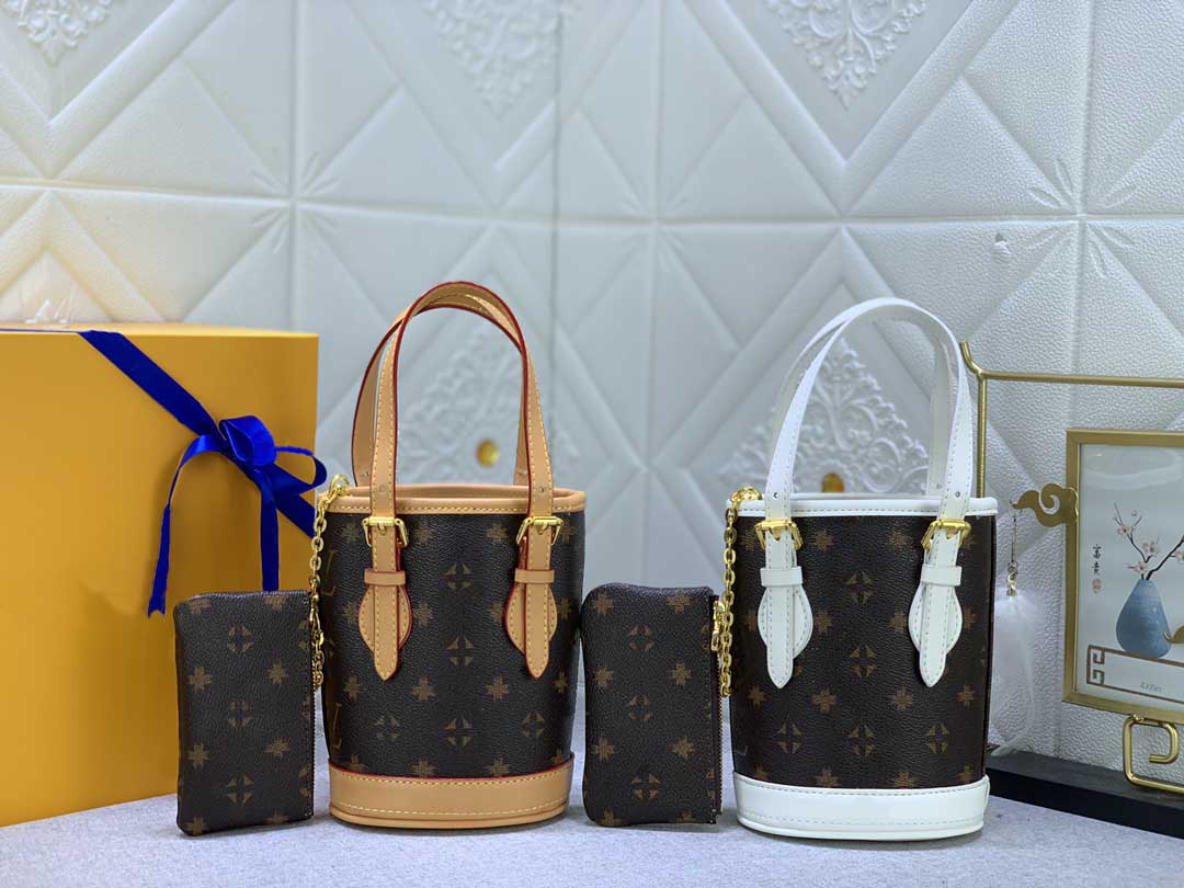 

TZ Luxury Designer Bags Women Match Collection Bucket Bag Classic brown Floral Pattern Mini Totes Fashion Shoulder handbags lady Crossbody Bags Handtasche M81489#, White