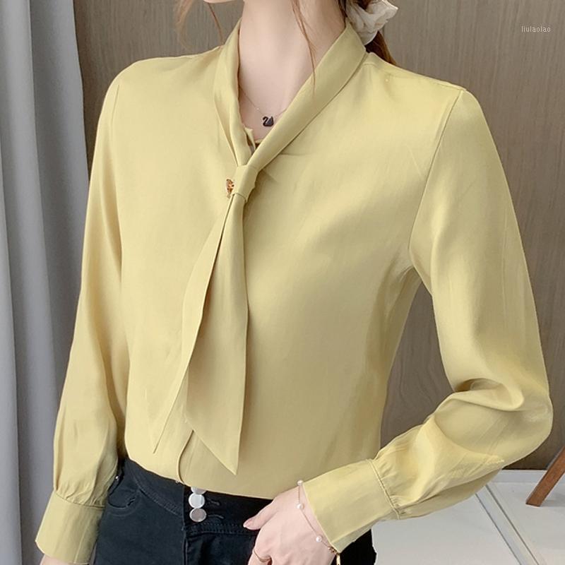 

Autumn Long Sleeve V-Neck Office Blouse Shirt Tops Women Blusas Mujer De Moda 2022 Chiffon Blusa D742 Women' Blouses & Shirts, Yellow