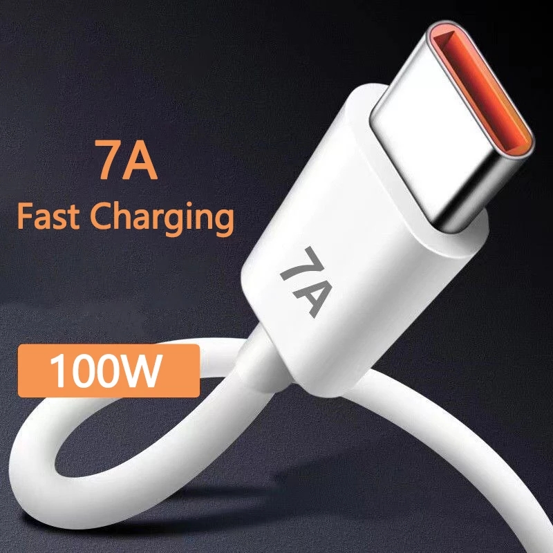 

7A 100W Type-C USB Cable Super-Fast Charge Cable for Huawei Mate 40 30 Xiaomi Samsung Fast Charging Charger Cables Data Cord, White