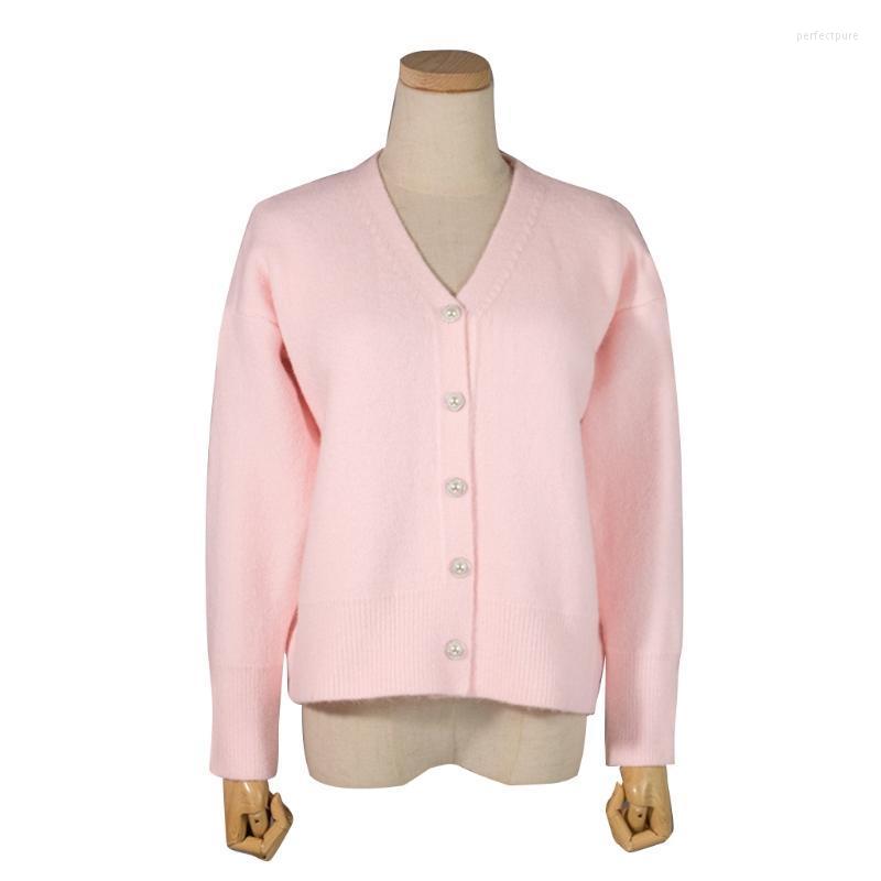 

Women's Knits & Tees Style Women Faux Wool Knit Solid Color Coat Long Sleeve V-Neck Button Sweater Cardigan Perf22, Pink