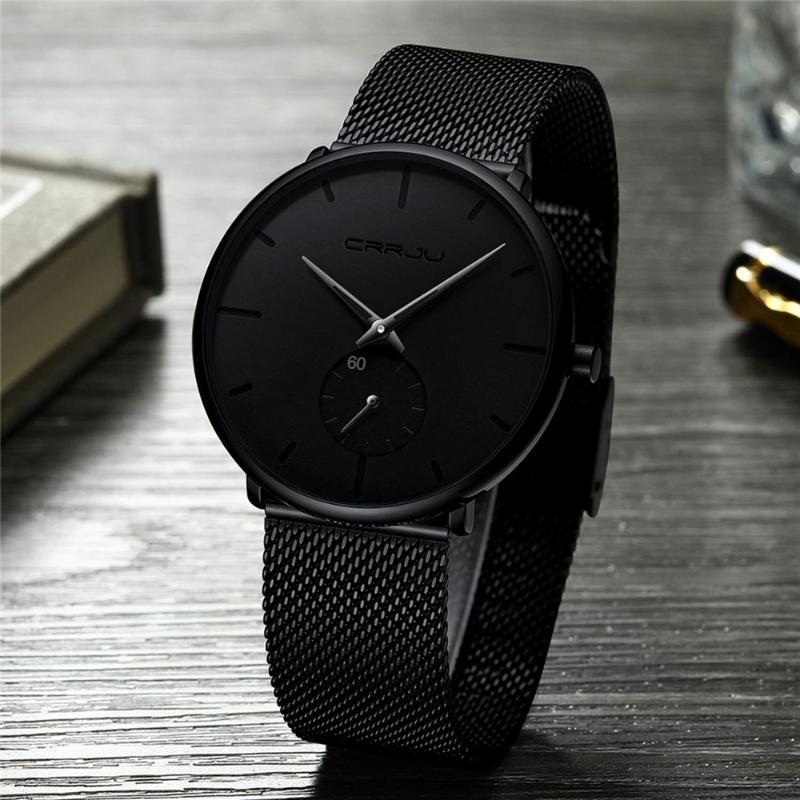

Wristwatches Ultra Thin Creative Black Stainless Steel Quartz Watches Men Simple Fashion Business Japan Wristwatch Clock Male RelogiosWristw