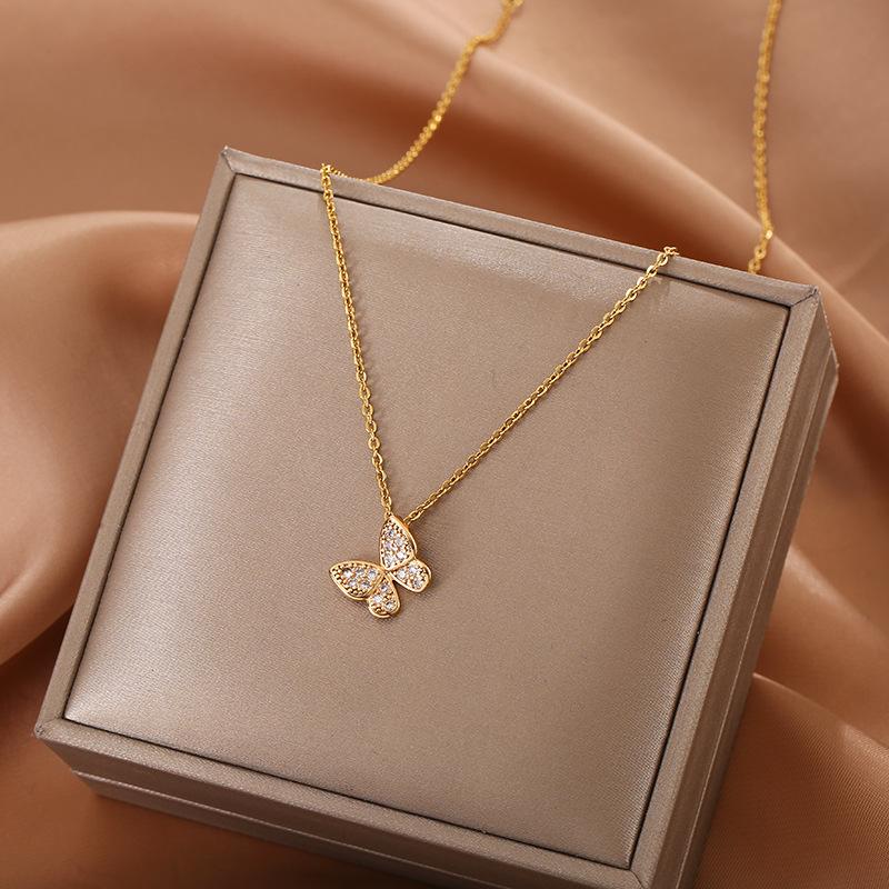 

Chains Gold Plated Butterfly Necklace For Women Jewelry Titanium Steel Pendant Luxury Choker Korean Elegant WholesaleChains