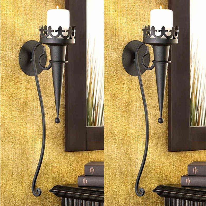 

2PCS Medieval Vintage Iron Gothic Torch Style Black Pillar Candle Holder Wall Pillar Home Decorative Wall Mounted Decoration H220419