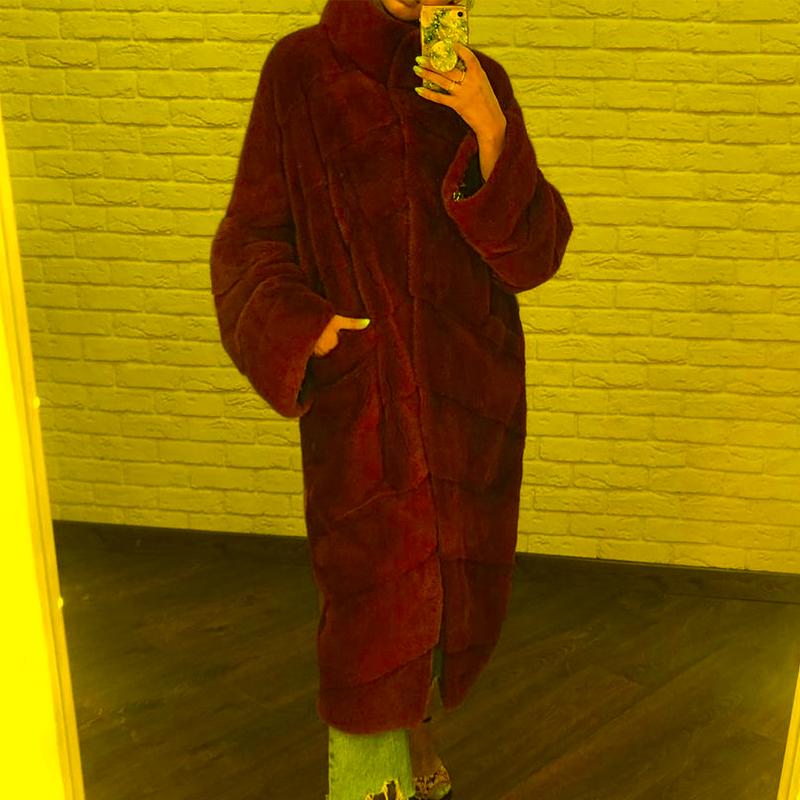 

Women's Fur & Faux 120cm Long Fashion Real Coat Stand Collar Women Trendy Plus Size Natural Outwear Genuine OvercoatsWomen's Women'sWomen's, Red