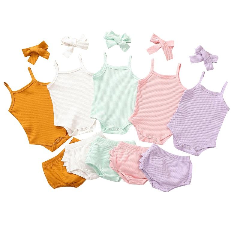 

Clothing Sets Baby Summer Infant Born Girl 3 Pcs Ribbed Outfits Suits Sleeveless Knit Romper Tank Top Ruffle Shorts HeadbandClothing SetsClo, Purple