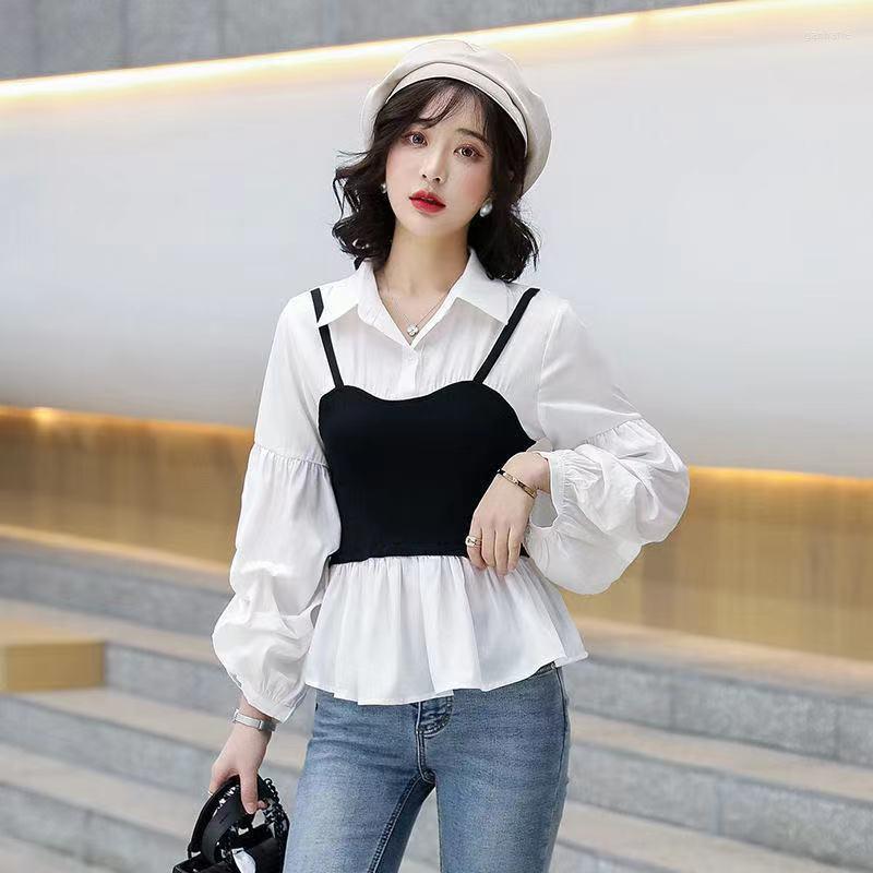

Women's Blouses & Shirts Women 2022 Spring Autumn Fashion Casual Blouse Female Long Sleeve Stitching Tunics Clothes Ladies Elegant I87Women', White