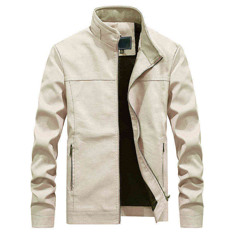 

Stand Collar White Pu Leather Biker Jacket Motorcycle Plus Size 4xl Mens Long Sleeve Faux Leather Moto Jacket Casual Boys Coat T220728, Creamy-white