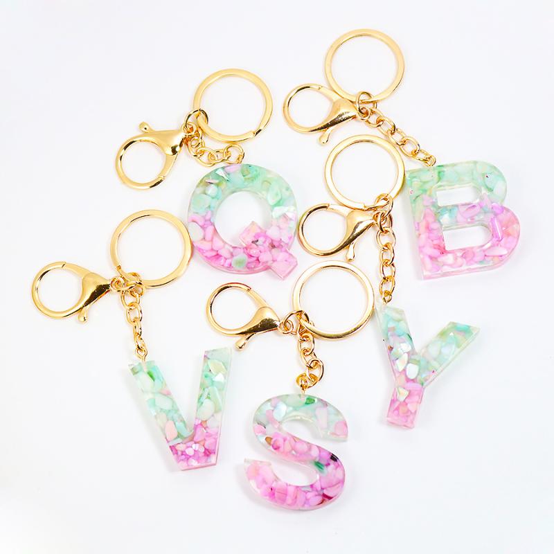 

Keychains A-Z Initial Letter Women Fashion Cute Bag Pendant Sequins Resin Key Rings Chain Alphabet Keyrings Gifts AccessoriesKeychains