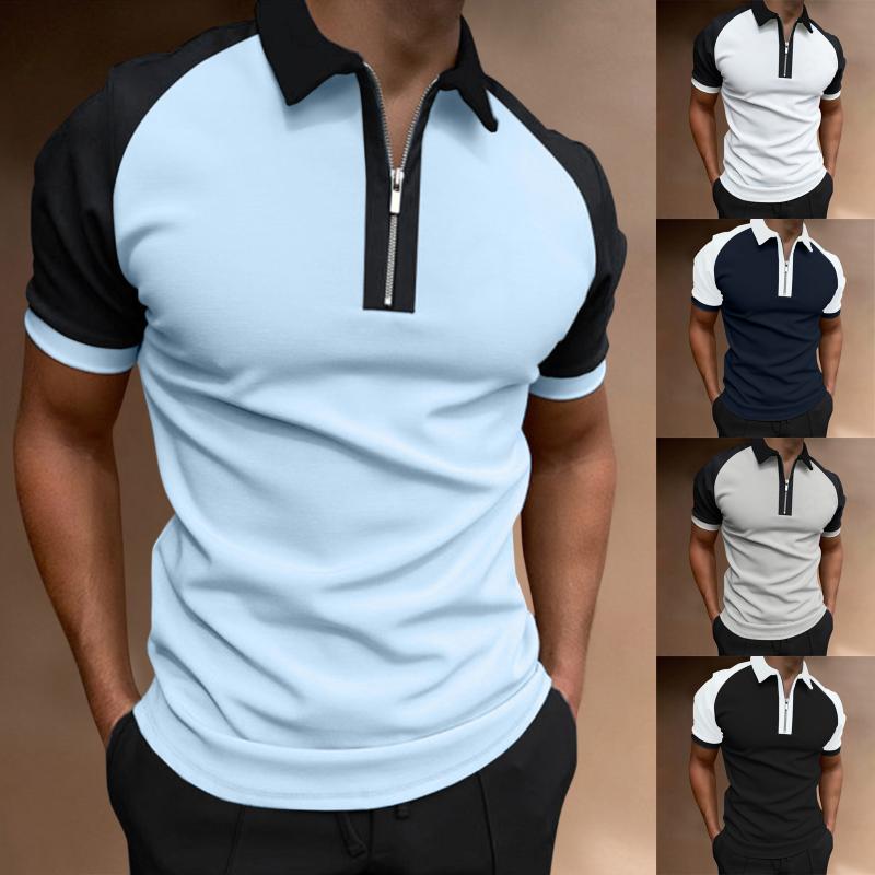 

Men's Polos Shirt Male Summer Solid Patchwork T Turn Down Collar Raglan Sleeve Men Shirts Pack Cotton Casual GraphicMen's, Black