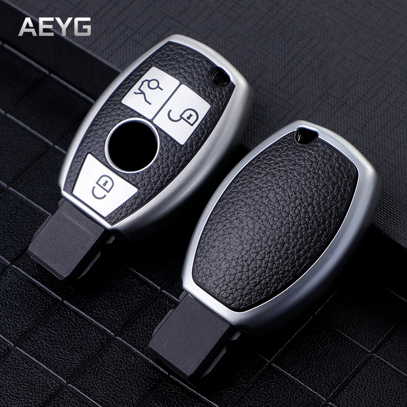 

Leather Style Car Key Case Cover Shell For Mercedes Benz A B R G Class GLK GLA GLC GLR W204 W251 W463 W176 Protect Accessories, Keychain silver