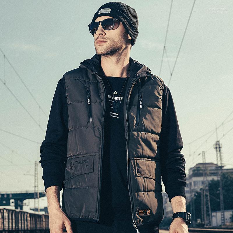 

Men Outdoor Winter Hooded Cargo Tactical Vests Jacket Outerwear Fish Multi Pocket Sleeve Coat Men's Stra22, Black