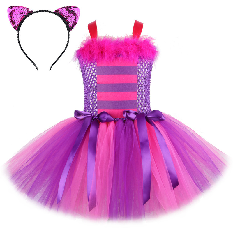 

Cheshiree Cat Tutu Dress for Girls Halloween Costumes Kids Animal Dresses with Headband Princess Girl Birthday Party Outfits 220423, Dress with headband