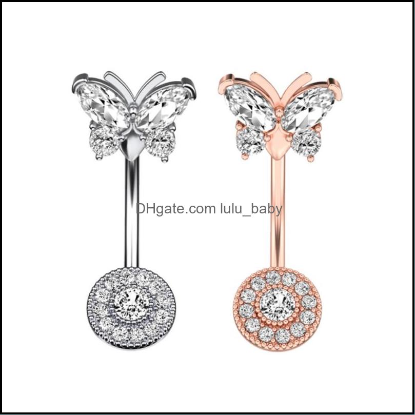 

Body Arts Tattoos Art Health Beauty Cz Butterfly Belly Button Ring 14G Round Zircon Navel Barbell Women Piercing Jewelry Dhwvf