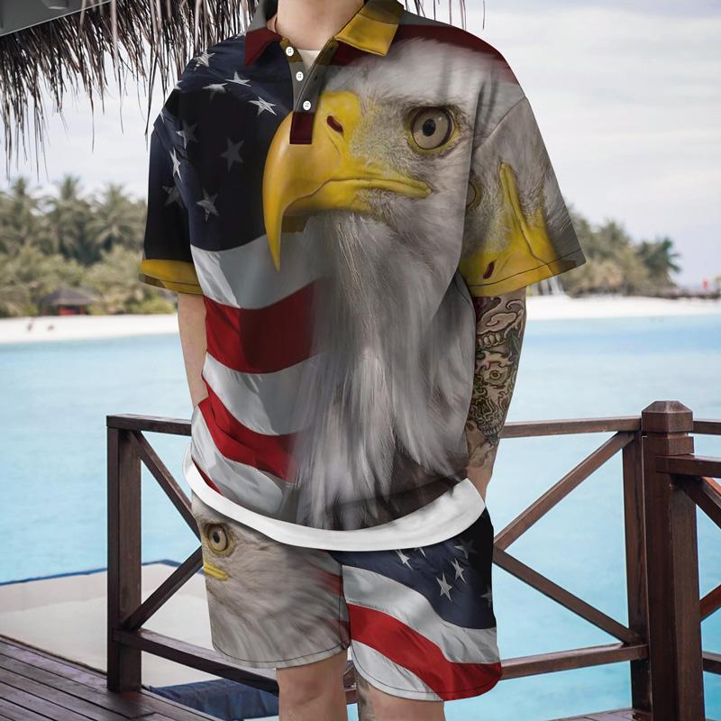 

Men's Tracksuits Flag Eagle Pattern 3d Digital Printing Suit Pullover Short-sleeved Shorts Summer Casual Loose T-shirt Shirt Street Beach Pa, Ttb3-73