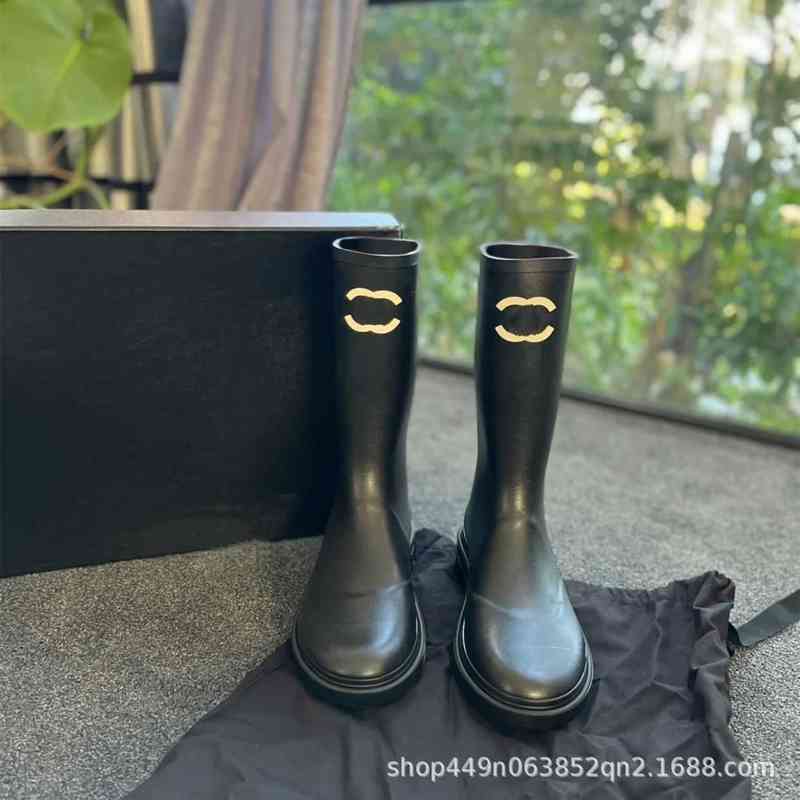 

Long Mid-tube Rain Boots Rain Boots 2022 Solid Color Printing Outsole Trendy Women's Shoes, Black
