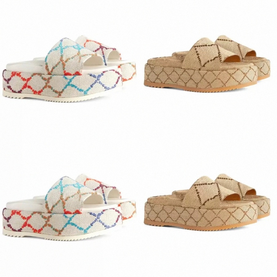 

2022 Women's Platform Sandals Slippers Slide Designer Luxury Flat High Heels Flip Flops Shoes Embroidered Platform Rubber Sandal Casual Shoe EU35-EU42 E7dt# gg guccie, 31