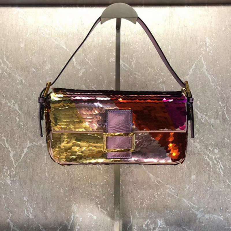 

Spring and summer famous brand shoulder bag designer baguette leather fashion sequins ladies banquet hand wallet evening bag messenger bags womens handbag, Green