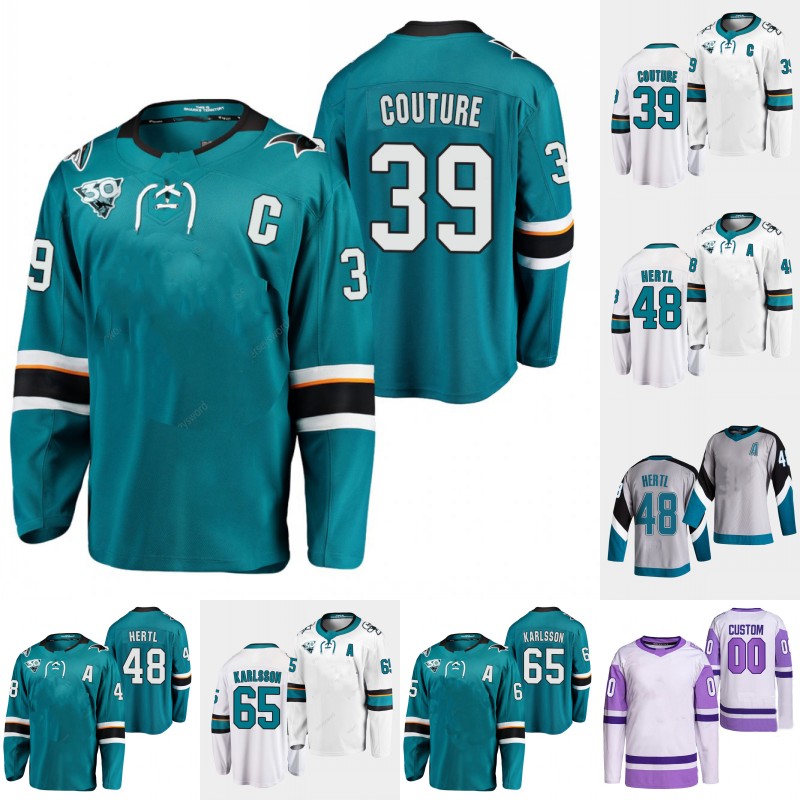 

#39 Logan Couture Jersey Tomas Hertl Nick Bonino Timo Meier Mario Ferraro Erik Karlsson James Reimer Adin Hill Evander Kane Kevin Labanc Marc-Edouard Vlasic Jerseys, Youth 20/21 reverse s-xl