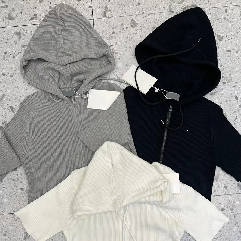 

Woman Hooded Sweaters Fall Zippers Designer Sweater 3 Colors Soft Touch Shirts Outdoor Street Knit Coat, Beige