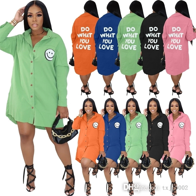 

2022 Designer Dresses For Women Shirt Dress Vestidos Long Sleeve Letter Printed One Piece Loose Skirt Fall Clothing, Navy blue