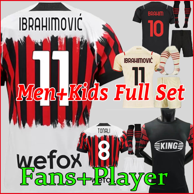 

21/22 Fans Player Version AC Soccer Jerseys milan GIROUD 2021 2022 IBRAHIMOVIC M.MAIGNAN TONALI THEO cALHANOGLU REBIC Men Kids Kits football shirts full set training, Home