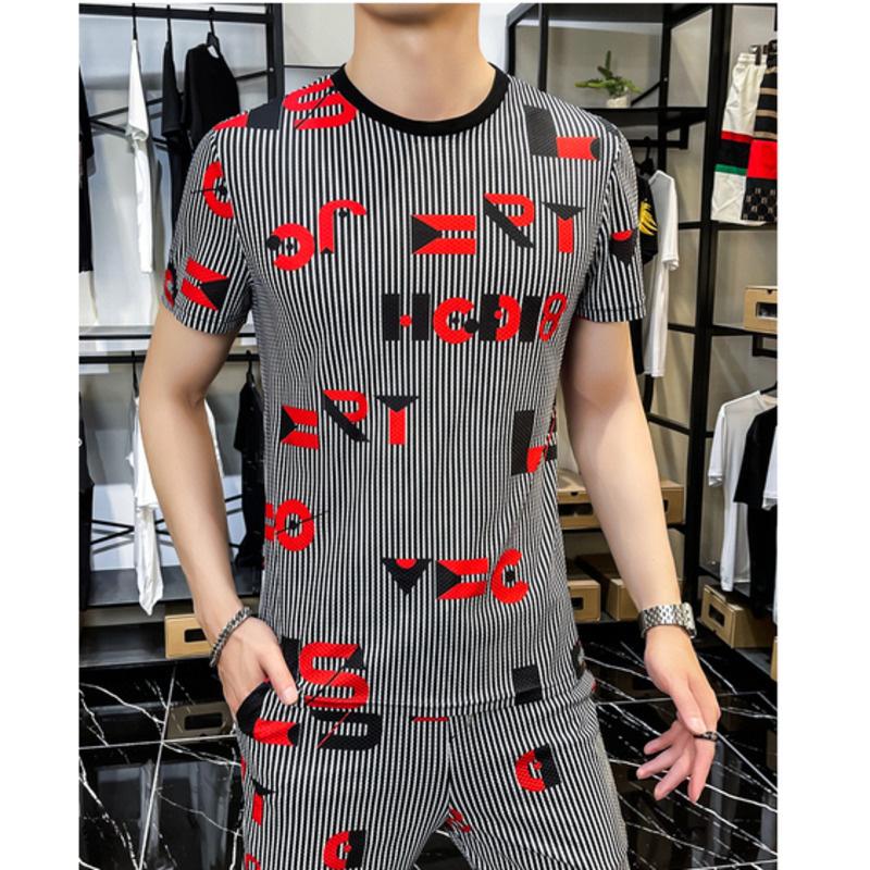 

Men's Tracksuits Letter Print Short Sleeve T Shirt High Quality Tracksuit Pant Two Piece Set Men Slim Fit Outfits Ropa HombreMen's