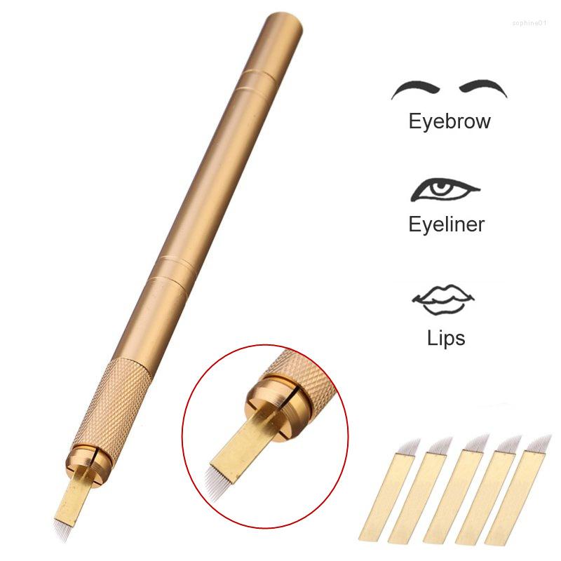 

Tattoo Guns Kits Profession Manual Pen Blade Needles Eyebrow Lip Eye For Permanent Makeup 3D Microblading 5pcs Needle