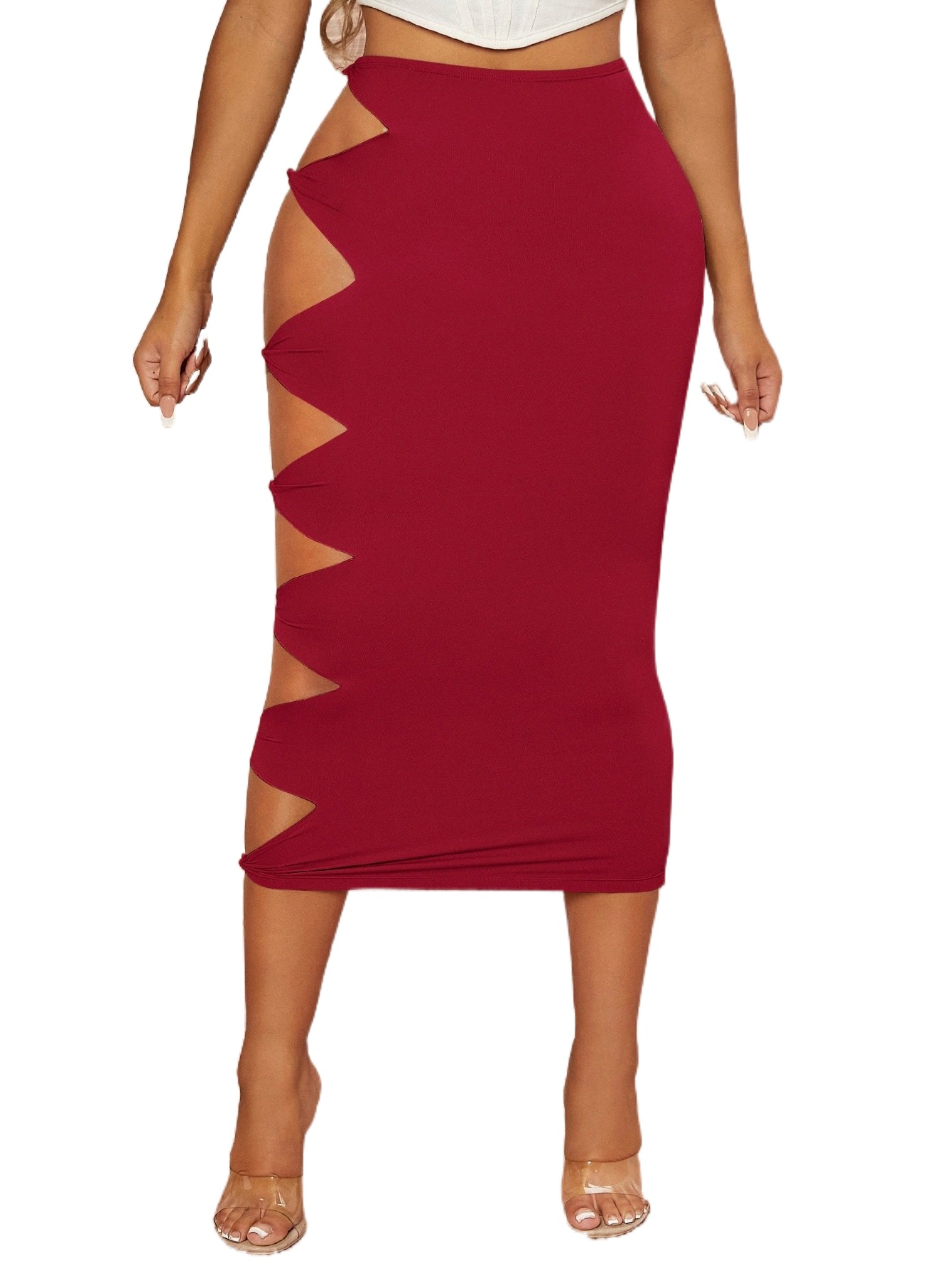 

high Waist Cut Out Knot Side Pencil Skirt a8Hq#, Burgundy