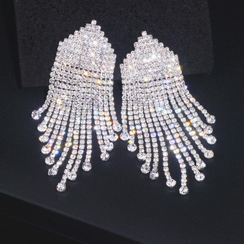 

Dangle & Chandelier Trendy Sparkling Rhinestone Long Tassel Earrings For Women Fashion Wedding Jewelry Crystal Drop 2022 WX204Dangle