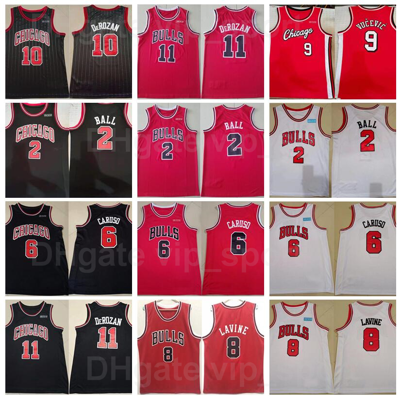 

Men Basketball Zach LaVine Jersey 8 Lonzo Ball 2 Nikola Vucevic 9 Alex Caruso 6 DeMar DeRozan 11 Team Away Black Red Color White For Sport, 10 black