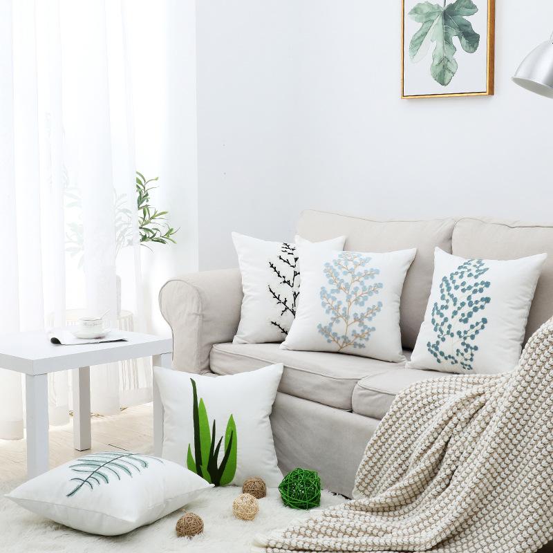 

Cushion/Decorative Pillow Christmas Cushion Cover Decorative Case Fresh Simple Nordic Plants Cotton Thread Embroidery Coussin Chair