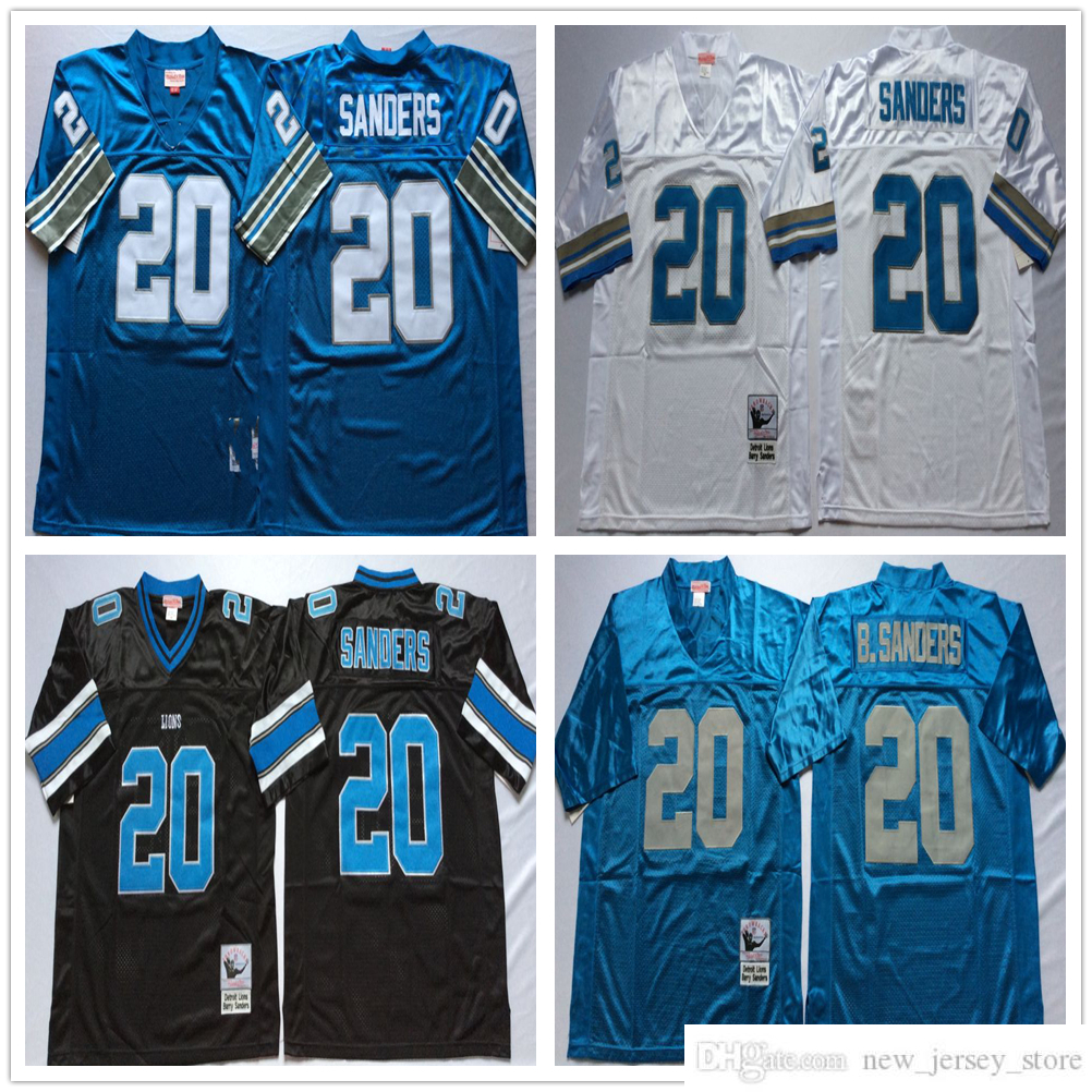 

NCAA Vintage Mitchell and Ness Football 20 Barry Sanders Jersey Mitchell&Ness Retro Stitch College Blue White Black, Same as picture