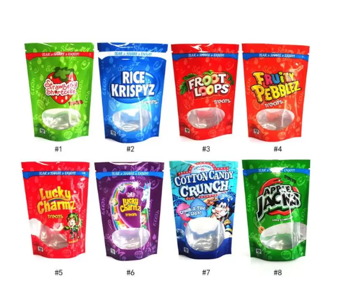 

500MG Infused Cereal Treats Edibles Packaging Mylar Bags Froot Loopz Lucky Charmz Rice Krispyz Fruity Pebblez Apple Jackz szg