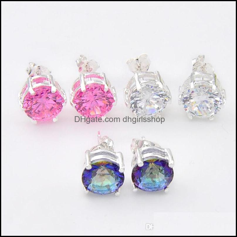 

Stud Earrings Jewelry Luckyshine 3 Pair Women Mti-Color Natural Mystic Topaz Rainbow Zircon Round Cut Lady Girls S Drop Delivery 2021 5Wygs