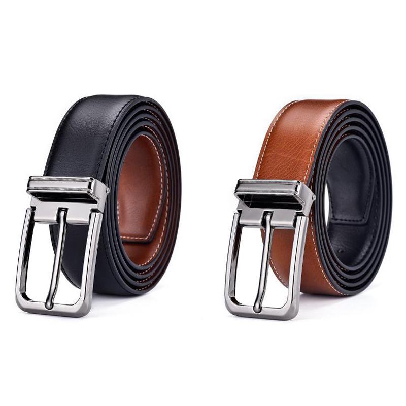 

Belts Cowhide Genuine Leather For Men Male Pin Buckle Jeans Waist Belt Mens Black Brown Two Sides Color Waistband Ceinture Homme