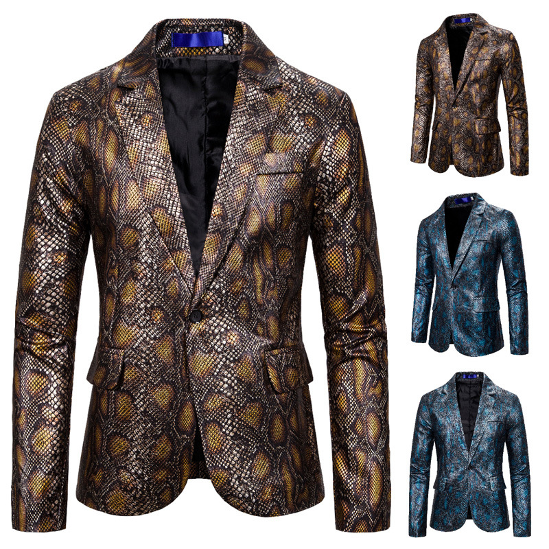 

Shiny Men Suit&Blazer One Piece Python Pattern Wedding Tuxedos Formal Casual Business Trendy Male Suit Jacket In Stock, 01