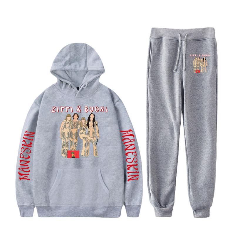 

Men's Tracksuits Maneskin Print Autumn Winter Men 2 Pieces Tracksuit Sweatshirt And Sweatpants Women Hoodies Hooded Suit Boys Girls Sportswe, Gray