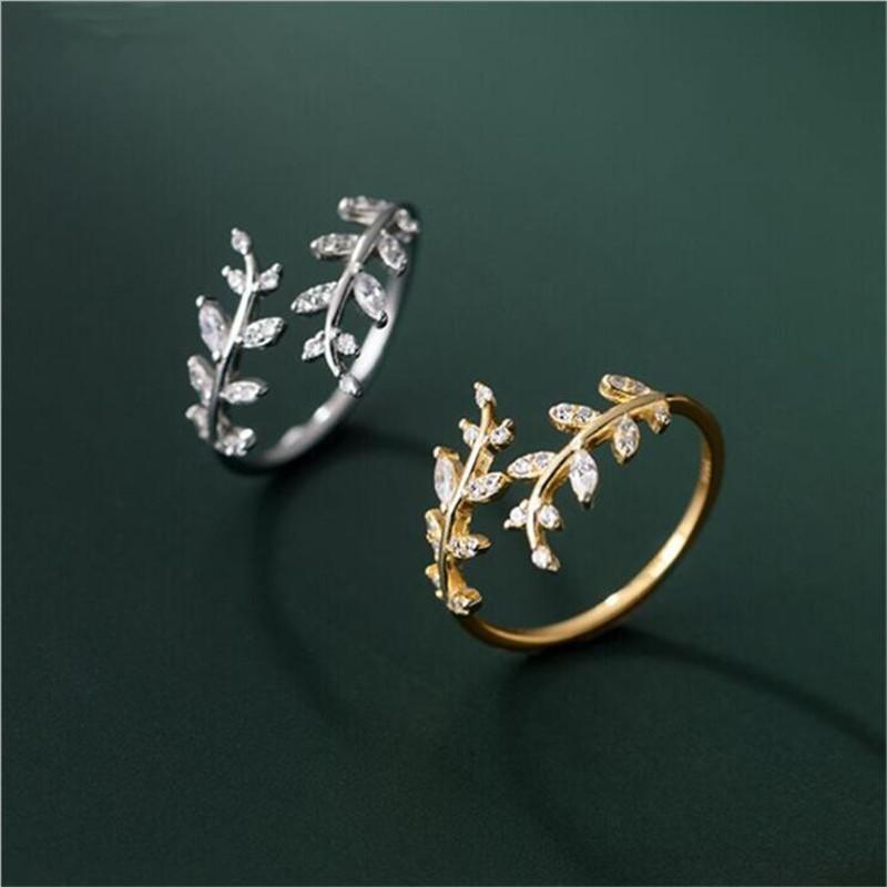 

Cluster Rings Fashion Temperament Crystal Leaf Branch 925 Sterling Silver Jewelry Personality Sweet Exquisite Opening R299Cluster