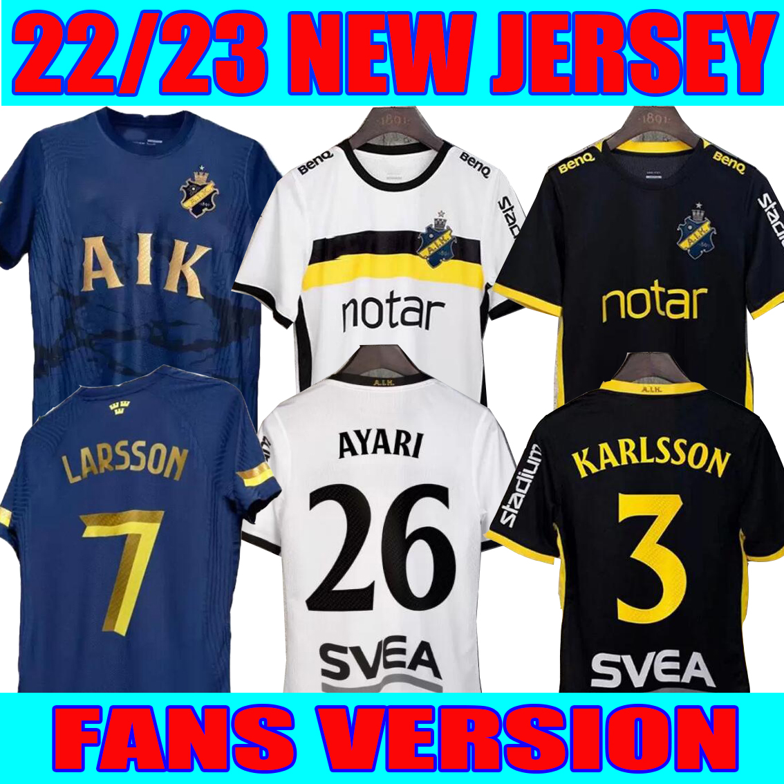 

22 23 AIK Royal Edition Fotboll Soccer Jerseys 2022 2023 Home away Black golden Papagiannopoulos Rogic Larsson tihi anniversary maillots football shirts uniforms, Aik 2022 away