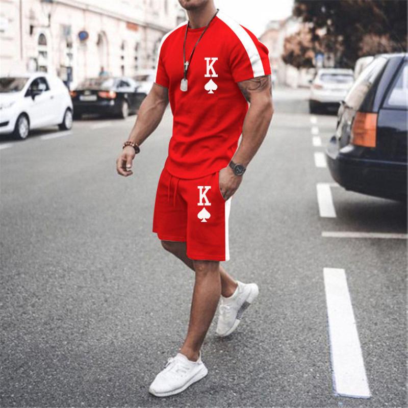 

Men's Tracksuits Men Clothes Summer Sets Short Sleeve T-shirt Suit Poker K Tracksuit Man Casual Oversized Tshirt Shorts Breathable Sportswea
