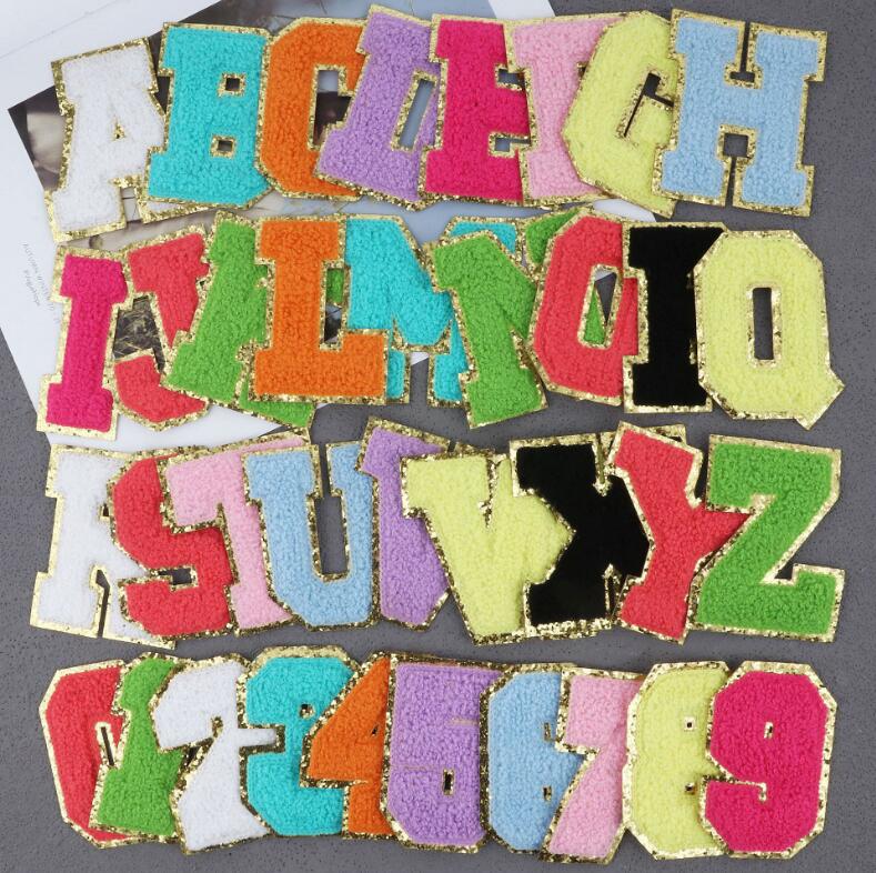 

Chenille Embroidery Patch Sewing Alphabet 26 letters Colorful Iron On Patches Sequin Bags jeans Clothes Felt Letter Garment DIY Accessories
