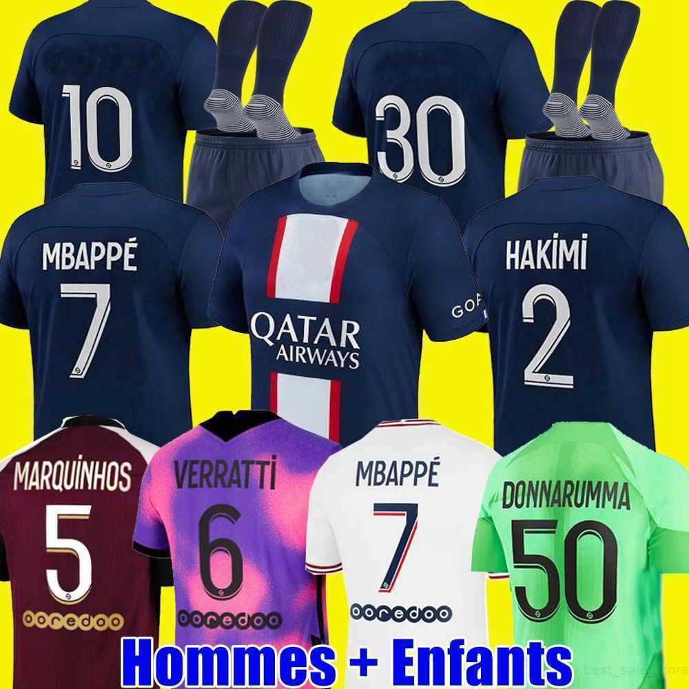 HAKIMI maillot de foot 20 21 22 23 soccer jersey 2022 2023 MBAPPE shirt men kids hommes enfants VERRATTI MARQUINHOS KIMPEMBE fourth STAR-image-785879905